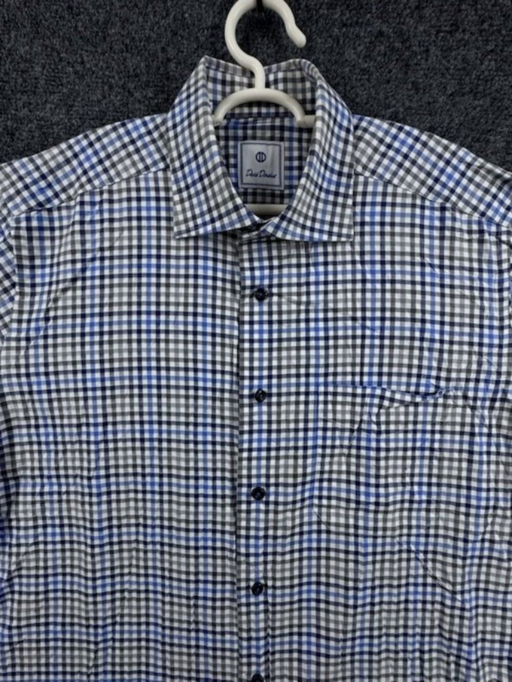 David Donahue Blue Gray Check Cotton Large Shirt Premium Long Sleeve Business